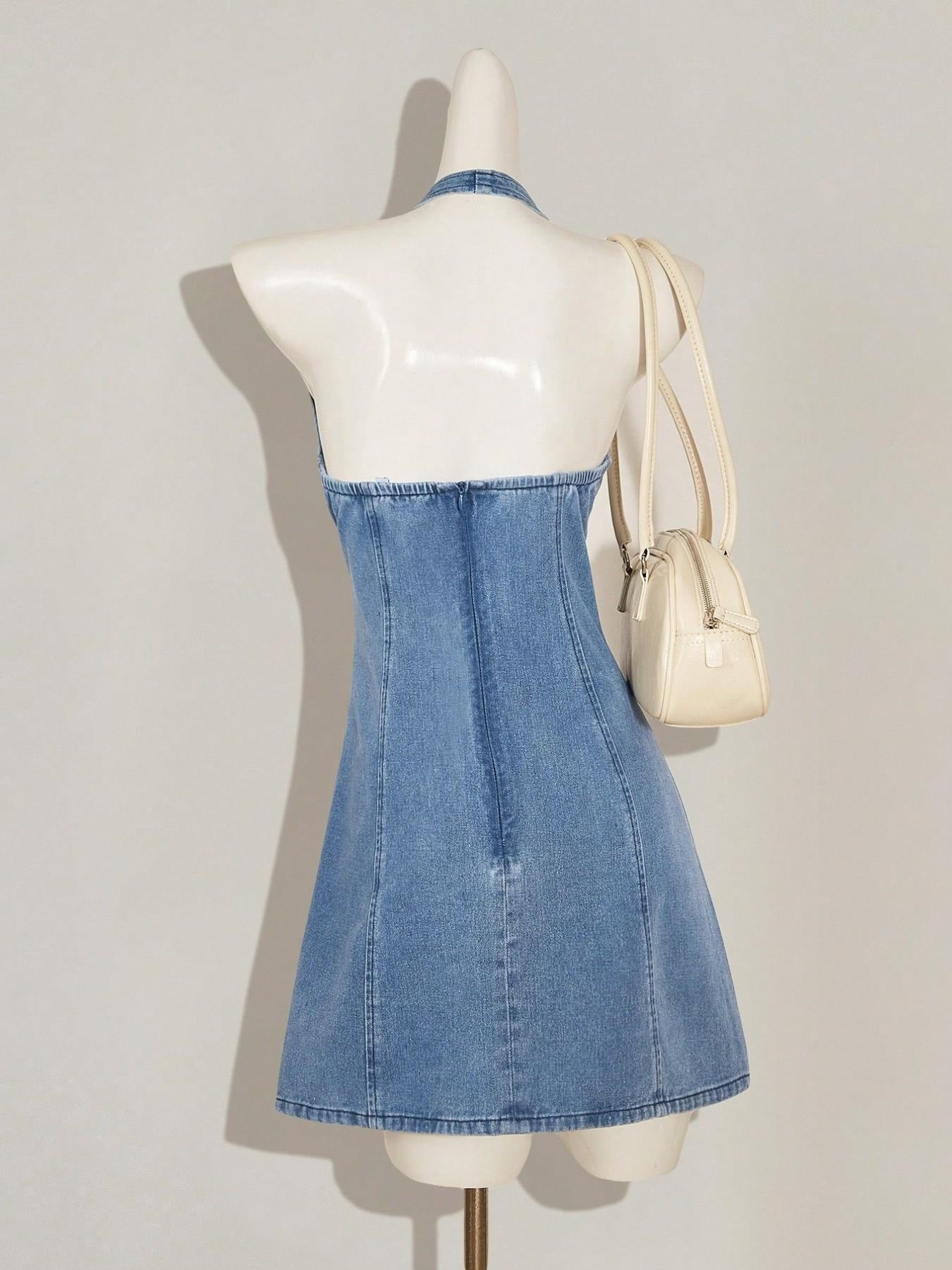 Loomerra Denim Halter Neck Short Dress
