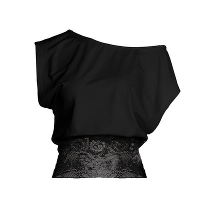 Off-Shoulder Lace Patchwork Waist-Cinching Top